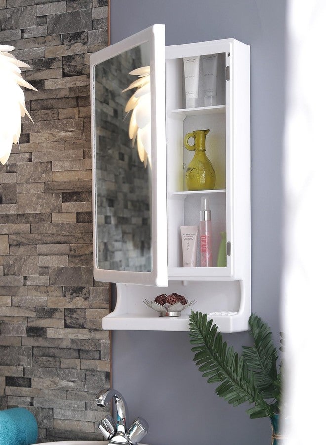 BRANCO New Look Mirror Cabinet | Bathroom Mirror Cabinet | Makeup Accessories Organizer | Strong And Heavy | Corner Cabinet With Mirror | Plastic | Ivory - Image 1